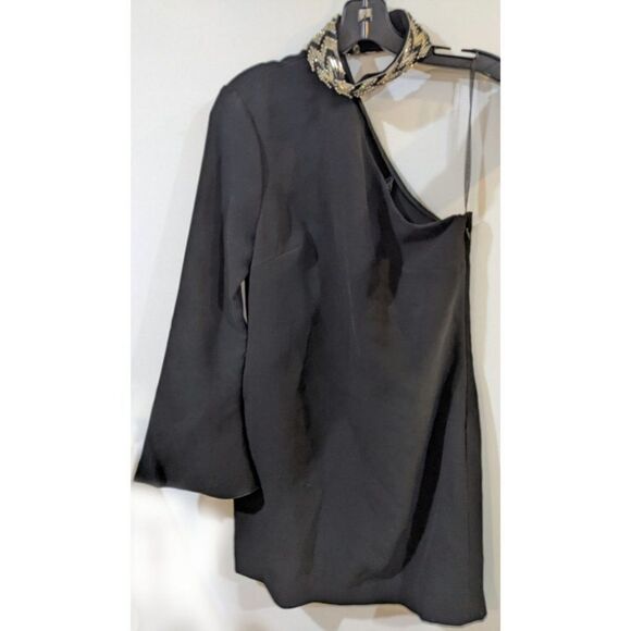 RACHEL Zoe | Quinton One-shoulder Embellished Crepe Mini Dress In Black - Picture 7 of 16